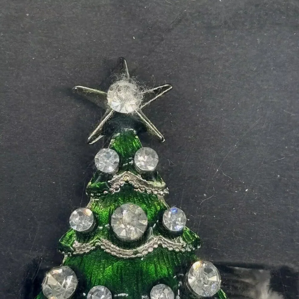 x4 Christian Siriano Christmas Tree Jeweled Napkin Ring Set Rhinestones Holiday